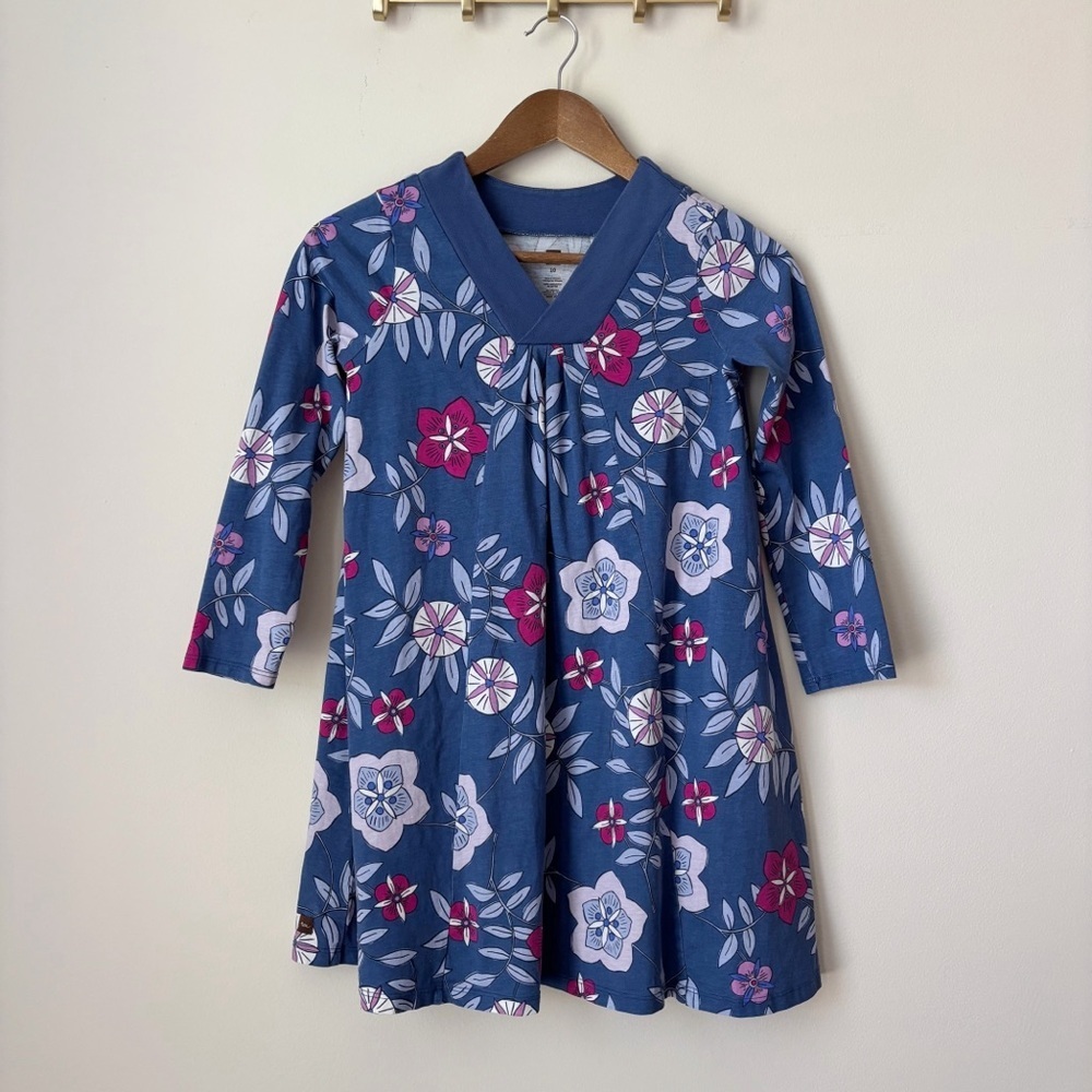 Tea Collection Blue Floral V Neck Dress Girls Sz 10 Summer Coastal